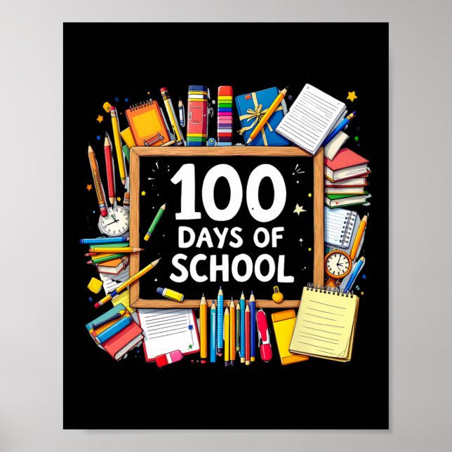 Póster 100 Días De Enseñanza Escolar Niños Felices 100 Dí (Frente)