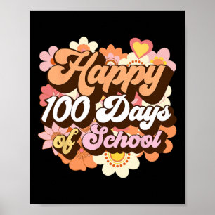 Póster 100 Días De Enseñanza Escolar Niños Retro Felices