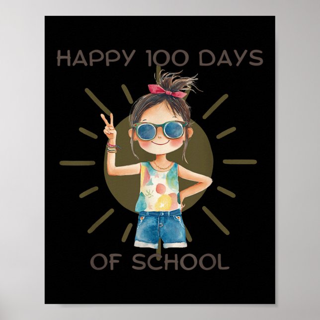 Póster 100 Días De Equipo Escolar Para Profesores Y Niños (Frente)