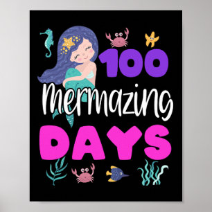 Póster 100 Días De Escolar Sirenita Cute Profesor Estudia
