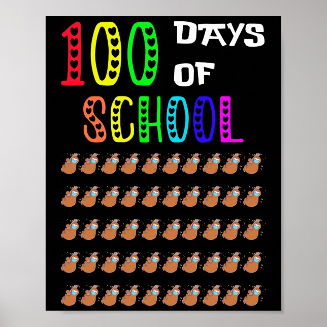 Póster 100 Días De Escolaridad Escolar Cara Máscara Virtu (Frente)
