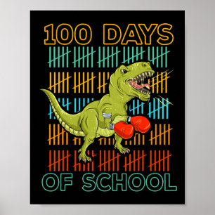 Póster 100 Días De Escuela 2025 Dinosaurio Boxing Mma Mar