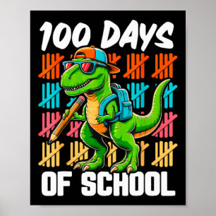 Póster 100 días de escuela Camión escolar Dinosaurio