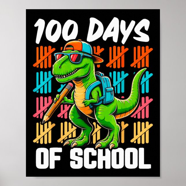 Póster 100 días de escuela Camión escolar Dinosaurio (Frente)