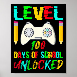Póster 100 días de escuela Desbloqueado Gamer Videojuegos