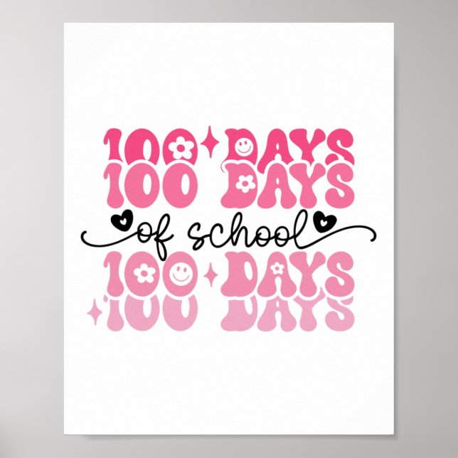 Póster 100 Días De Escuela Groovy 100º Día Profesora Chic (Frente)