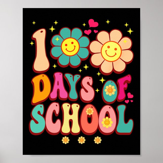 Póster 100 días de escuela Groovy Retro 100 días de profe (Frente)