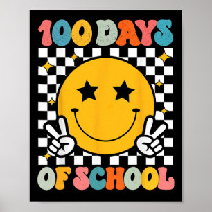 Póster 100 Días De Escuela Groovy Sonríe Cara