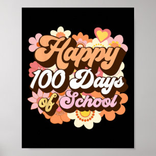 Póster 100 Días De Escuela Maestros Niños Groovy 100º Día