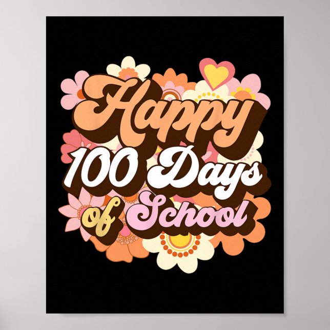 Póster 100 Días De Escuela Maestros Niños Groovy 100º Día (Frente)