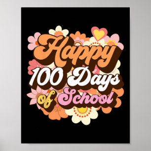 Póster 100 Días De Escuela Maestros Niños Groovy 100º Día