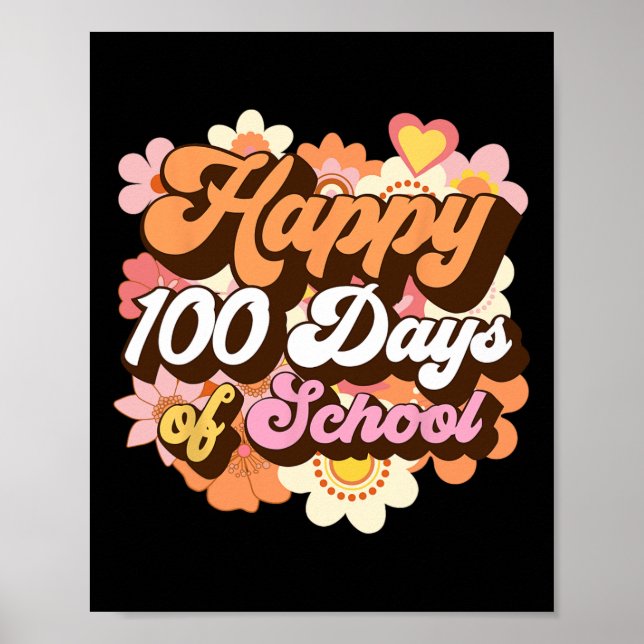 Póster 100 Días De Escuela Maestros Niños Groovy 100º Día (Frente)