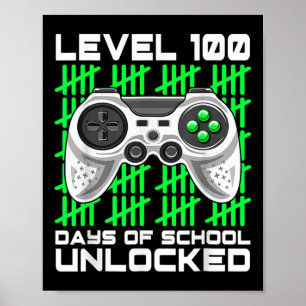 Póster 100 Días De Escuela Niños De Videojuegos Jugadores