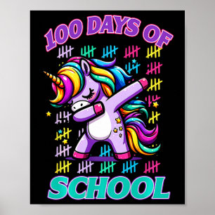 Póster 100 Días De Escuela Unicorn Dabbing Student 100 Dí