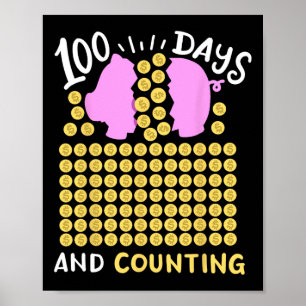 Póster 100 Días De Escuela Y Recuento De Monedas De Cerdo