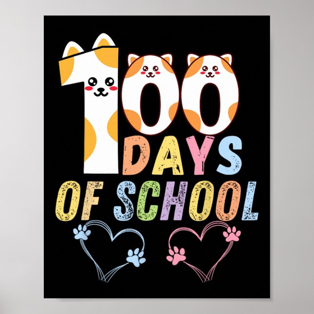 Póster 100 Días De Escuelas De Gatos Corazón 100 Días De  (Frente)