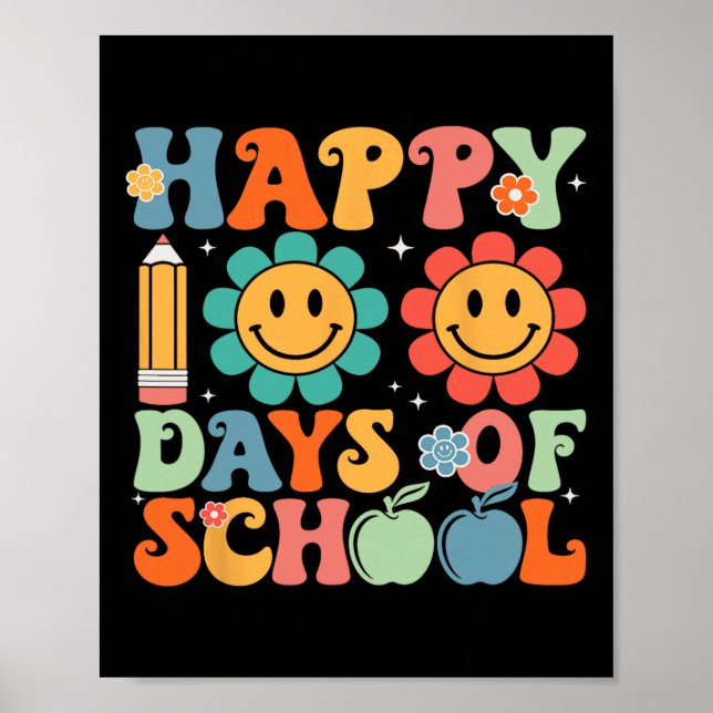 Póster 100 Días De Flores Sonrientes Escolares (Frente)