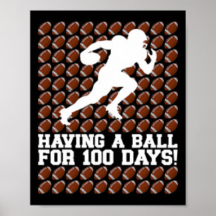 Póster 100 Días De Fútbol Escolar Con Una Pelota 100 Días