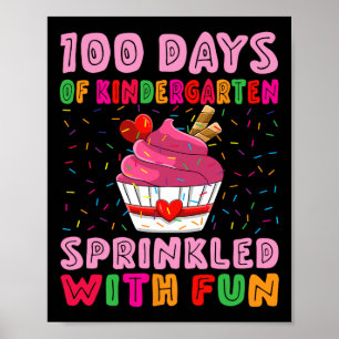 Póster 100 Días De Jardín Infantil Espolvado Con Torta Di