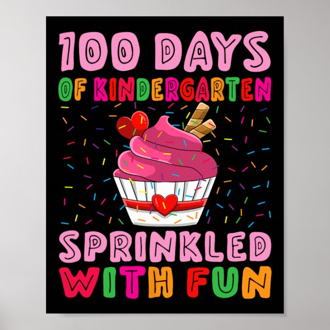 Póster 100 Días De Jardín Infantil Espolvado Con Torta Di (Frente)