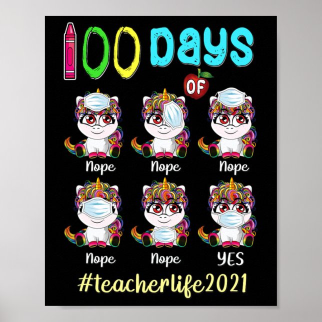 Póster 100 días de la escuela de Unicornio con máscara W (Frente)