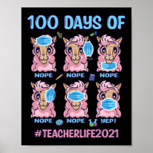Póster 100 Días De Llama A Maestra Con Máscara De Esposa