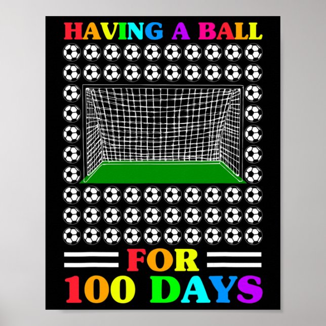 Póster 100 días de maestro escolar 100 días de fútbol par (Frente)