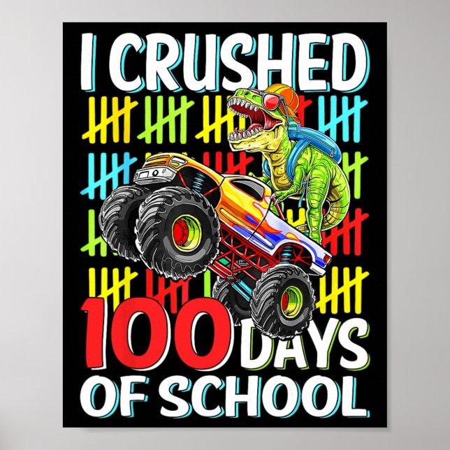 Póster 100 días de monstruo de T-rex en la escuela (Frente)