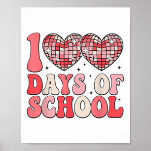 Póster 100 días de retro disco escolar corazón 100 días