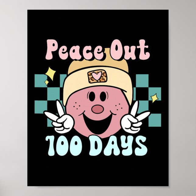 Póster 100 Días De Sonrisa Escolar Té Retro Groovy (Frente)