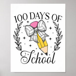 Póster 100 Días De Voleibol Escolar Coquette Pencil Bow