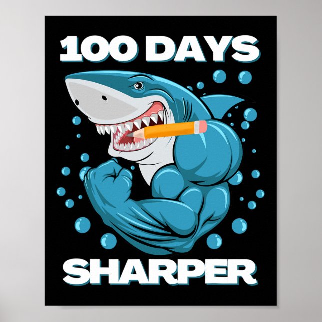 Póster 100 Días Del Tiburón Sharper Divertido 100 Días De (Frente)