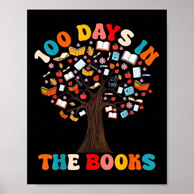 Póster 100 días en los libros leyendo docente 100 días (Frente)