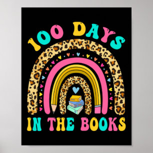Póster 100 Días En Los Libros Maestra Leyendo El Arcoiris
