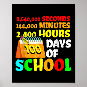Póster 100 Días Escolares 2400 Horas 144000 Minutos