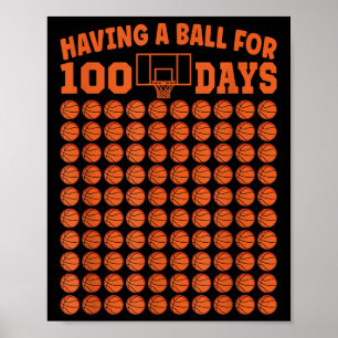 Póster 100 Días Escolares De Baloncesto 100 Días Para Niñ