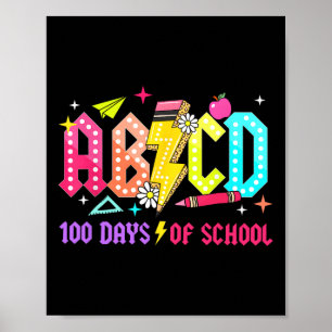 Póster 100 Días Escolares De Maestros De Abcd Estudiantes
