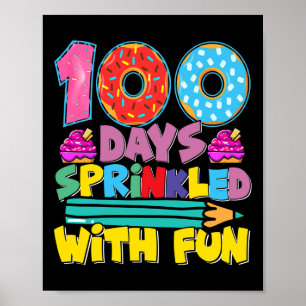 Póster 100 Días Escolares Esparcidos Con Torta Divertida