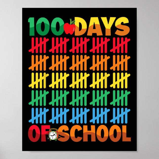Póster 100 Días Escolares Felices 100 Días De Enseñanza E (Frente)