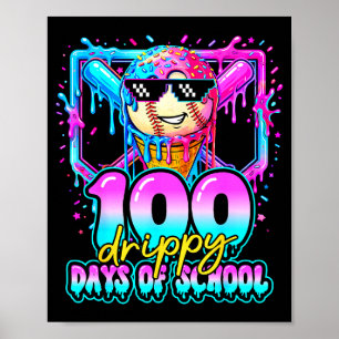 Póster 100 días escolares goteantes de béisbol helado 100
