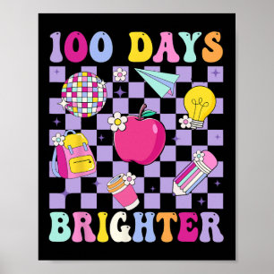 Póster 100 días más brillante Retro Disco 100 días de esc
