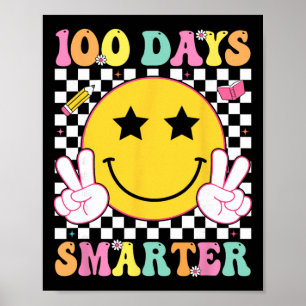 Póster 100 Días Más Inteligente Cara Sonriente Retro Prof