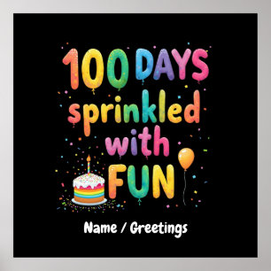 Póster 100 días salpicados con diversión celebrando la al