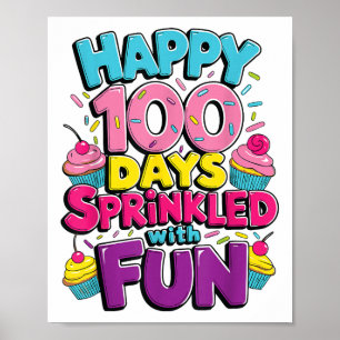 Póster 100 días salpicados de tarta divertida 100 días