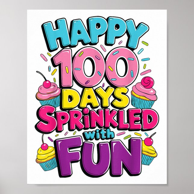 Póster 100 días salpicados de tarta divertida 100 días (Frente)