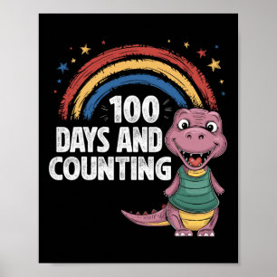 Póster 100 Días Y Contando A Niños Dinosaurio Divertido 1