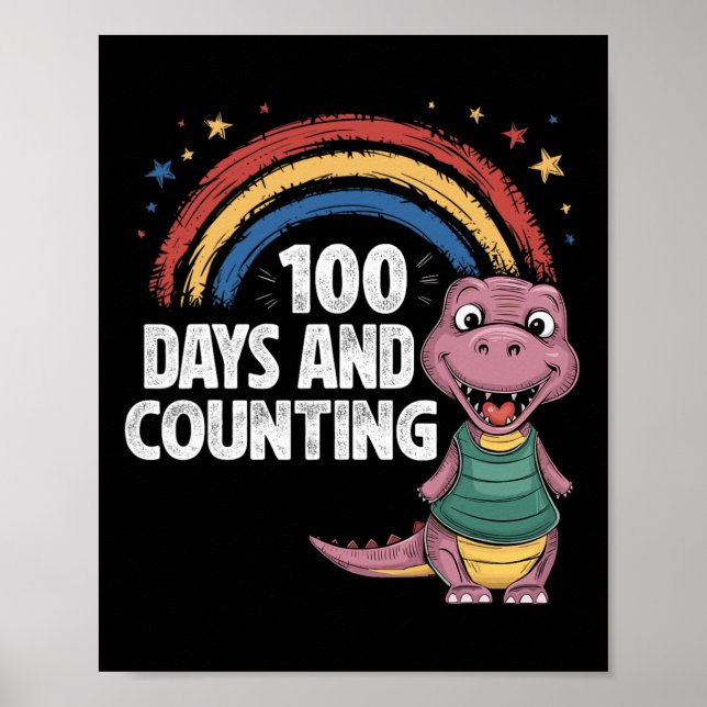 Póster 100 Días Y Contando A Niños Dinosaurio Divertido 1 (Frente)