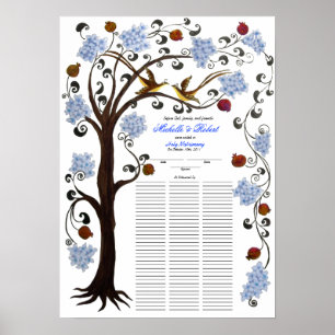 Póster 100 invitados Quaker Boda - Blue Tree of Life