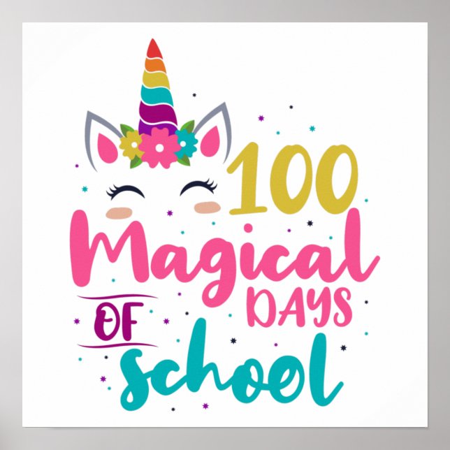 Póster 100 Mágicos Días Escolares De Unicornio (Frente)