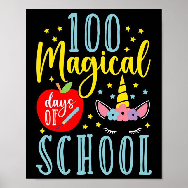 Póster 100 Mágicos Días Escolares Magicos De Unicornio (Frente)
